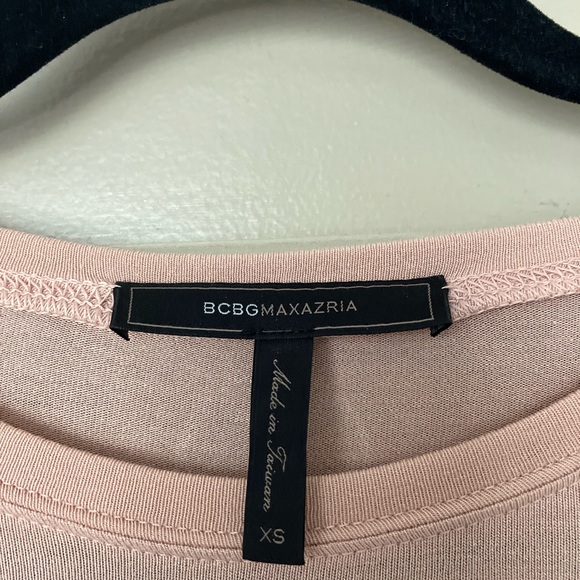 Slightly used: BCBGMAXAZRIA Draped Asymmetrical, long sleeve top. Antique Rose - Picture 3 of 8